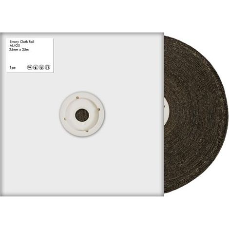 Papier de verre RS PRO, Oxyde d'aluminium grain 60, Moyen, 25m x 25mm ( Prix pour Boîte de 25 Mètres )