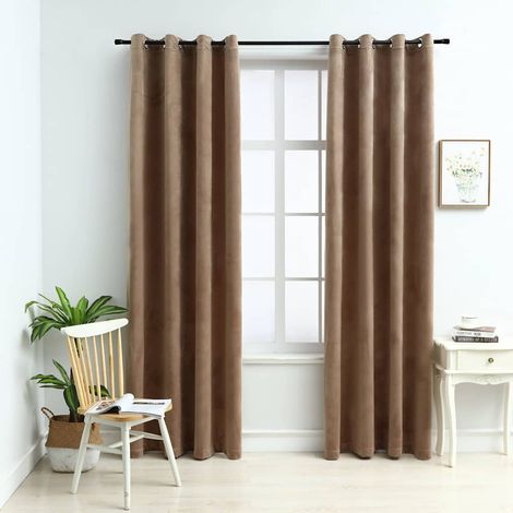 vidaXL Rideaux occultants avec anneaux 2 pcs Velours Beige 140x175 cm (1/5)