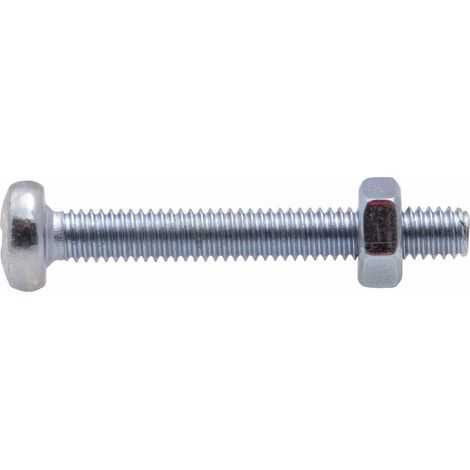 Vis à métaux zinguée tête cylindrique bombée PZ cruciforme Viswood Ø 6x20 mm (lot de 12 vis+écrou)