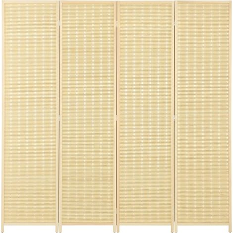Paravent 4-teilig 180 x 180 cm Raumteiler Trennwand aus Bambus, Faltbar Sichtschutz Stellwand Raumtrenner für Wohnzimmer Natur Aosom