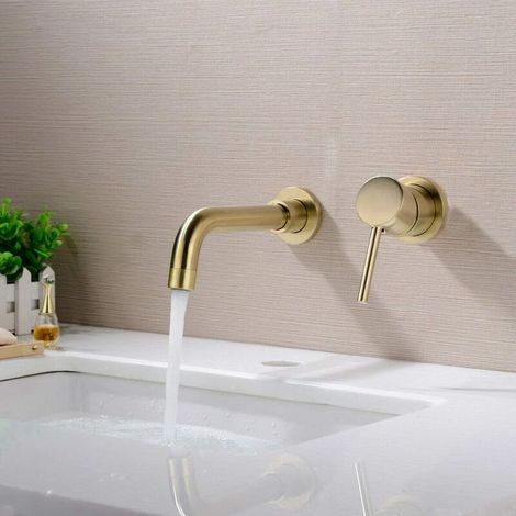 Robinets de lavabo dissimulés en laiton Mélangeur chaud / froid très répandu, or brossé (1/5)