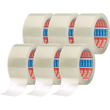 tesapack 64014 en Paquet de 6 - Ruban Adhésif à déroulement silencieux pour Emballage des Colis et des Boîtes d'Expédition - Transparent - 6 Rouleaux de 66 m (1/5)
