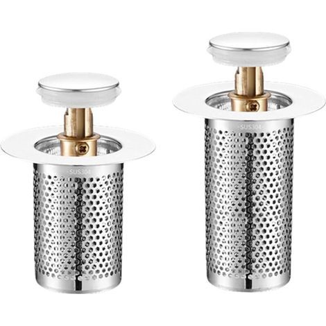Enowelir Set di 2 filtri per scarico a pavimento in acciaio inox, filtro per lavabo da vasca, filtro a scomparsa per lavabo, filtro per lavello da cucina e bagno, filtro per vasca da bagno (corto + lu (1/4)