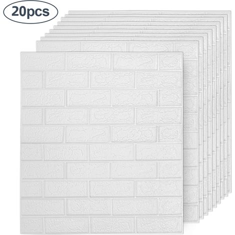 Randaco 20 tlg 3D Tapete Wandpaneele Wandtattoos Selbstklebend 3D Ziegel Ziegel Wandaufkleber Weiß 70 x 77 cm
