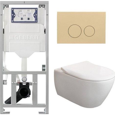 Villeroy & Boch Subway 2.0 DirectFlush CeramicPlus Pack WC slimseat Abattant WC avec réservoir Geberit et plaque de déclenchement beige avec boutons