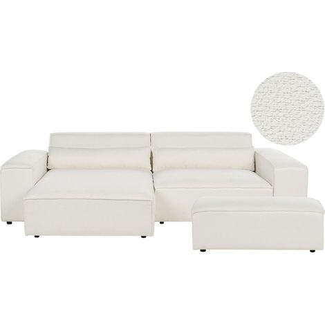 Modular Corner Sofa 2 Seater HELLNAR Boucle Off-White with Ottoman Right Hand (1/5)