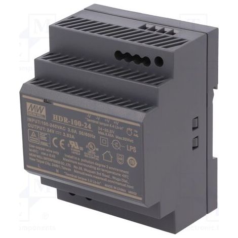 MEAN WELL HDR-100-24 ALIMENTATION RAIL DIN 24 V/DC 3.83 A 92 W NBR. DE SORTIES:1 X CONTENU 1 PC(S)