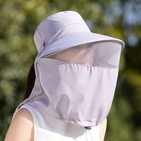 Sombrero de sol gris claro con protección completa para la cara,el cuello y los insectos: malla transpirable,visera extra ancha y protección UV (1/5)
