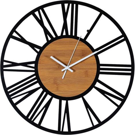 Vintage-Industrie-Wanduhr aus schwarzem Holz, geräuschlos, Wohnzimmer, 40 cm, Packung