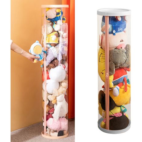 Seau de rangement pour peluches, amusant et décoratif, avec fermeture éclair transparente, idéal pour ranger les poupées en peluche dans la chambre à la maison. (1/5)