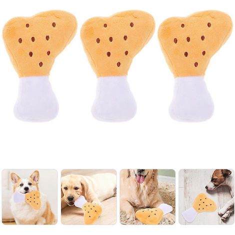 Peluche cuisse de poulet à mâcher pour chien - Lot de 3 jouets doux et couineurs (1/2)