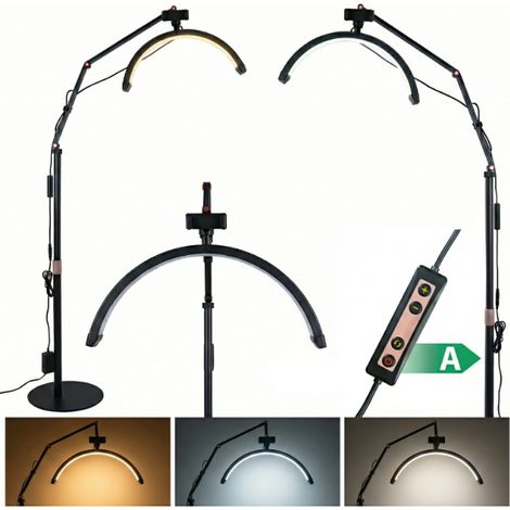 Lámpara cosmética LED Moon Bow de 20 W para pestañas, de pie, negra, 160 cm (1/5)
