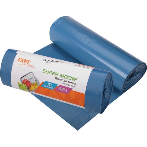 Sacchi per rifiuti Ravi 160L super resistenti 100x130cm 10 pezzi LDPE blu (1/2)
