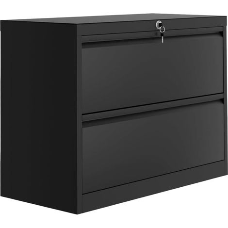 Caisson classeur métal 2 tiroirs noir format lettre/A4 bureau (1/5)