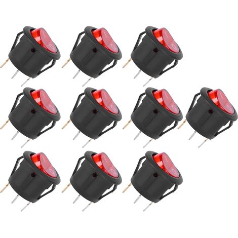 Lot de 10 interrupteurs à bascule ronds 3 broches avec voyant rouge, pour appareils électroménagers. (1/5)