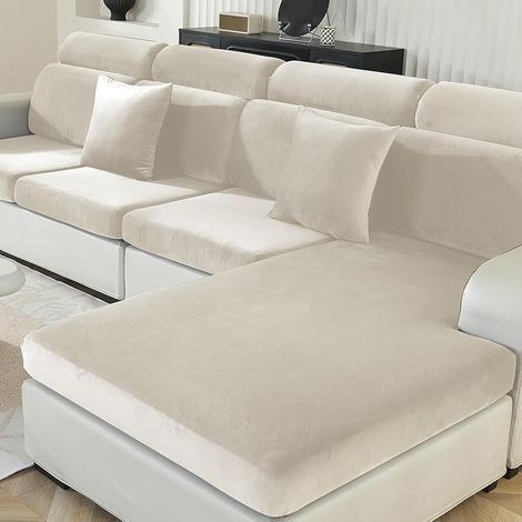 Housse Coussin Canapé Velours, Housse De Coussin Canapé Extensible, Universelle Housse Dossier Canapé, Protection pour Meubles Antidérapante Couvre Canape (Grand 1 Place, Beige)