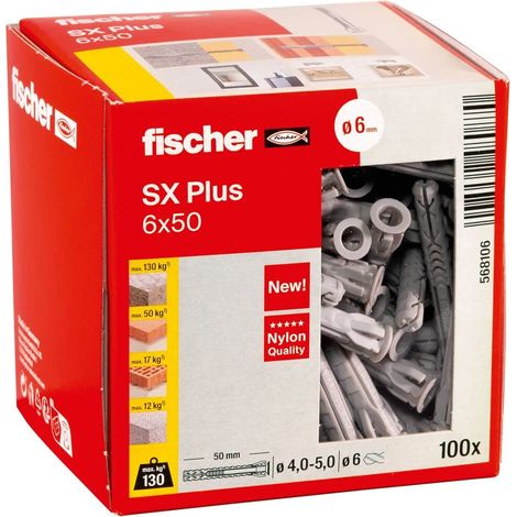 Cheville rallongée en nylon SX Plus 6x50 pour profondeur d'ancrage supérieure, tous matériaux/Boite de 100 (1/5)