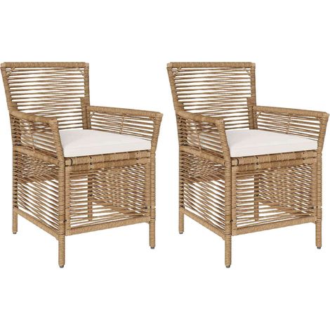 Silla de exterior con cojín 2 pcs Beige y Crema ratán sintético vidaXL