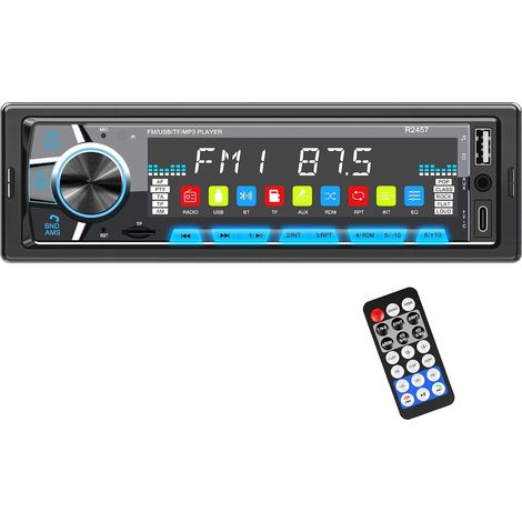 Autoradio Bluetooth, Poste Radio Voiture Bluetooth avec Port de Charge Type-C, FM/AM Autoradio 1DIN avec icônes de Fonction à l'écran, entrée auxiliaire, USB/Micro SD (1/5)