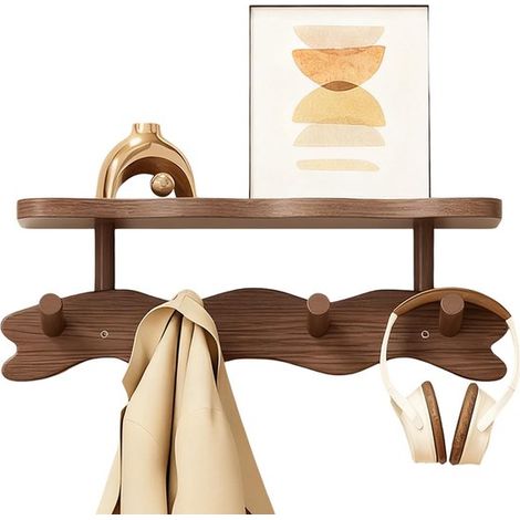 Llavero con estante, ganchos y percha, organizador multifuncional con bandeja de madera, 4 ganchos para llaves. (1/5)