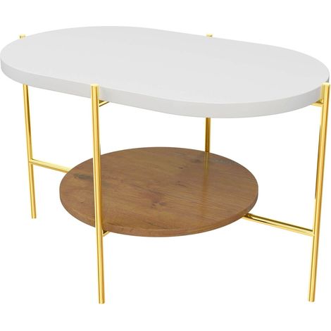 Table basse Arena 80 x 50 x 50 cm Bois - Blanc, chêne, socle doré (1/3)