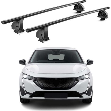OMAC Barres de toit transversales en acier pour Peugeot 308 III HB Break 2021-2026 – TÜV / DIN 75302:2019 – Antivol inclus – Rainure en T (accessoires) – Charge max 75 kg – 2 barres – Noir