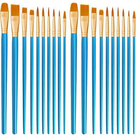 Ensemble de 20 pinceaux en nylon multi-usages pour acrylique, huile, aquarelle et maquillage léger, bleus (1/5)
