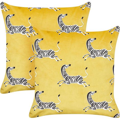 Set di 2 cuscini sparsi in tessuto di poliestere vellutato da lancio Cuscino con motivo animale zebrato 45 x 45 cm Giallo Aconitum