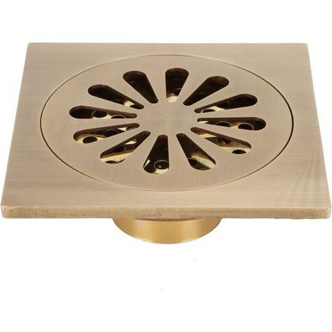 Desagüe de cobre envejecido para suelo – 10 x 10 cm, profundidad de drenaje ≥ 6 cm, antiobstrucción y antiolor para ducha y baño.