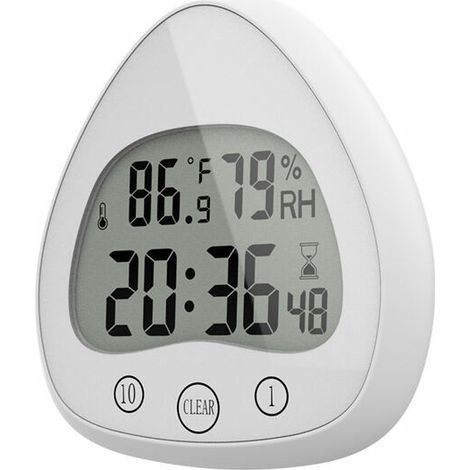 Horloge de Salle de Bain, Alarme Numérique LCD avec Horloge de Douche Tactile étanche, Minuteries étanche Thermomètre Horloge d'affichage LCD Portable avec Ventouse pour Cuisiner, Apprendre Blanc (1/5)