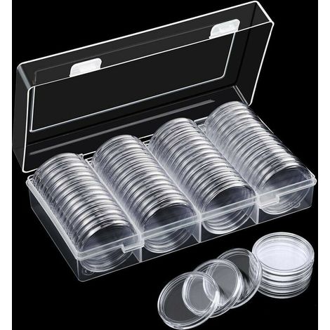 60PCS 40mm Capsules de Monnaie Titulaireavec Boîte de Rangement en Plastique Capsules de Stockage Titulaire pour Collecte et Stockage de Pièce de Monnaie (1/5)