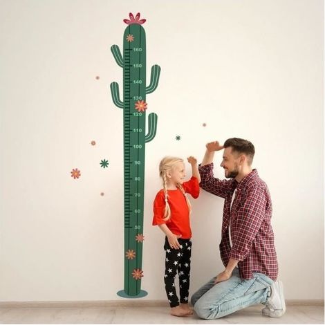 Stickers Muraux Cactus Vert Floral Hauteur Toise Amovible Autocollants Mural Plantes DIY Décoration Murale Chambre de Bébé Chambre (1/4)