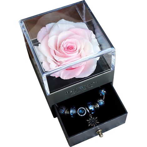 1 Coffret roses éternelles, tiroir rangement bijoux, fleurs naturelles préservées, cadeau Saint-Valentin mariage (1/5)