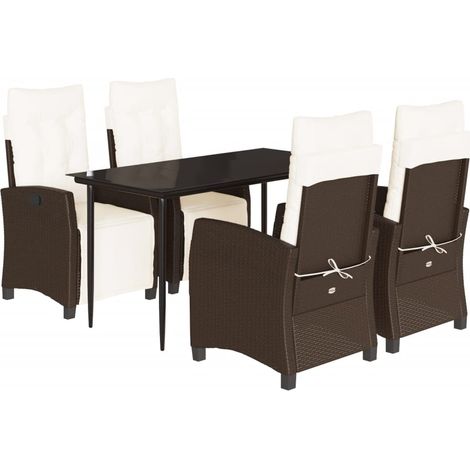 Maison Exclusive - Set da Pranzo da Giardino 5pz con Cuscini in Polyrattan Marrone