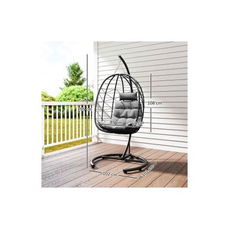 Fauteuil suspendu en rotin, chaise suspendue 195 cm de haut avec support, coussin et housse imperméable pour jardin et intérieur, jusqu'à 150 kg (1/5)