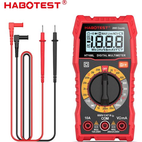 Multimètre numérique, voltmètre CC/CA, 600 V, valeur efficace vraie 2000 Ω, testeur électrique à comptage, ohmmètre, voltmètre, ampèremètre, HABOTEST HT108L (1/5)