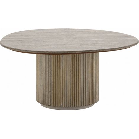 Table basse ronde en marbre et manguier - gris et naturel blanc lavé (1/4)