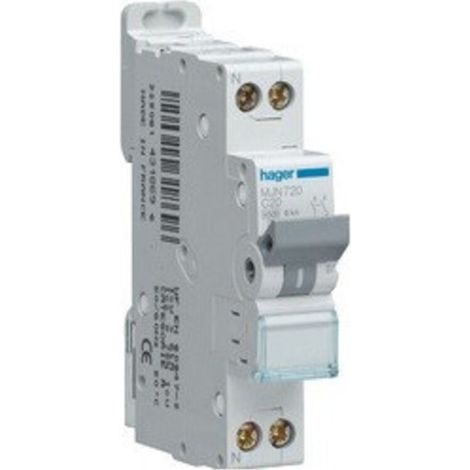 Hager MJT702 Disjoncteur 1P+N 4.5-6kA courbe C - 2A 1 Module (1/5)