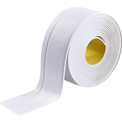 Joint Salle de Bain Blanc 50 x 20 mm 10 m Plinthe Souple Autocollante  PVC, Anti-moisissure, Calfeutrage, Étanche pour Baignoire, Salle de Bain, Cuisine (1/5)