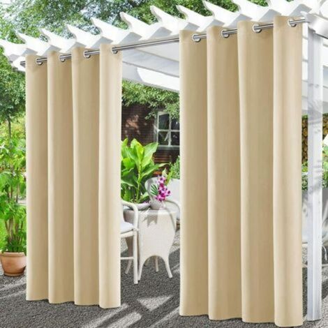 Rideaux D'extérieur, Rideau pour Pergola Imperméable, Rideau Exterieur pour Terrasse Rideau Pare-Soleil pour Balcon, Terrasse, Porche, Pergola, Belvédère(132x213cm, Beige)