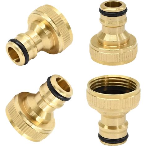 Dapetz ® Brass Hose Tap Connector, 3/4" Tap Connector, Threaded Tap Adapter Quick Coupling Home Garden Hose Component Connections Watering Fitting Threaded Faucet Adapter Quick Connector 4 Pack (1/5)