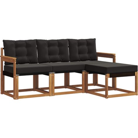 Set di divani da esterno con cuscino 4 pz Salotto da Giardino Naturale e Nero (1/5)