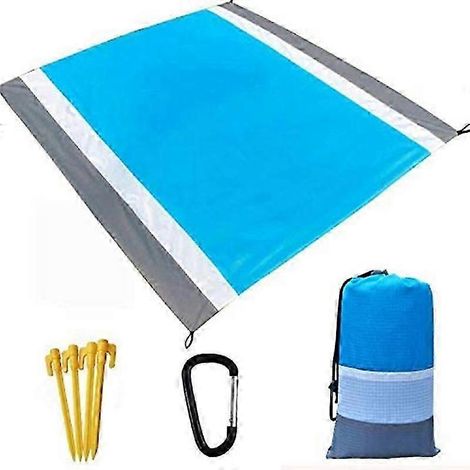 Couverture de plage imperméable et anti-sable de 210 x 200 cm avec 4 piquets de fixation, lavable. (1/3)