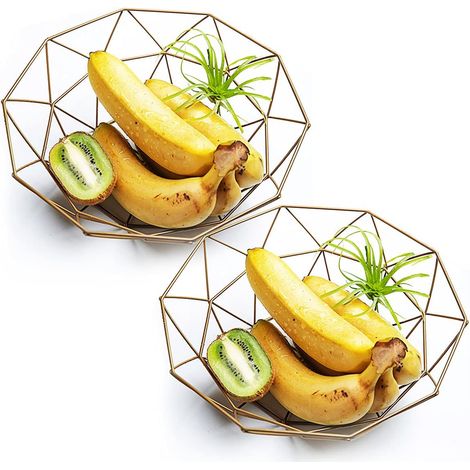 Corbeille À Fruits - Métal Doré - 27 Cm Diamètre X 9 Cm Hauteur - Pour Cuisine Bureau Café - Lot De 2 (1/5)