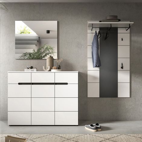 Ensemble meuble d'entré composé de 3 éléments décor blanc - KANUT (1/5)