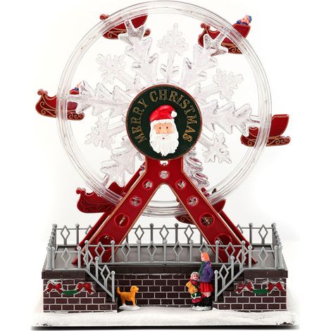 Sulaicai Weihnachts-Riesenrad mit Musik und Animation, beleuchtetes Schneedorf, kompatibel mit Karnevalsdekorationen, 28 cm (1/5)