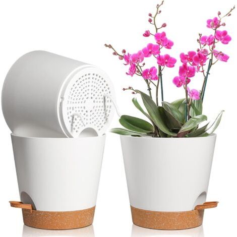 3 Pcs Pots de Fleurs en Plastique 20cm Blanc Auto-Arrosant avec Soucoupe avec Système d'arrosage Pot de Fleur Paresseux Convient aux Jardins de Balcon Intérieurs et Extérieurs (1/5)