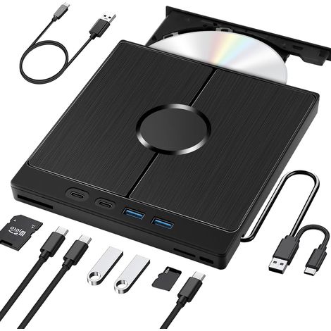 Lecteur Cd Dvd Externe - Usb 3 0 Et Usb C - Compatible Windows Et Mac - Lecteur Pour Ordinateur Portable - 1 Unite
