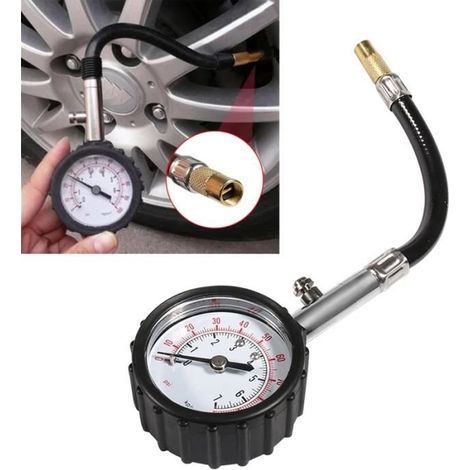 Manometro per pneumatici a tubo lungo 0-100 psi, tester di pressione dell'aria ad alta precisione, universale per auto e moto (1/4)