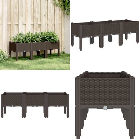 Pflanzkasten mit Beinen Braun 120x40x42 cm PP - Blumentopf - Pflanzkübel - Gartenmöbel - Rattan Optik - Polypropylen - Home & Living (1/5)